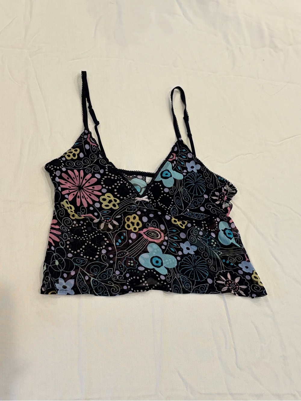 Black Floral Print Women's Cami with Adjustable Straps